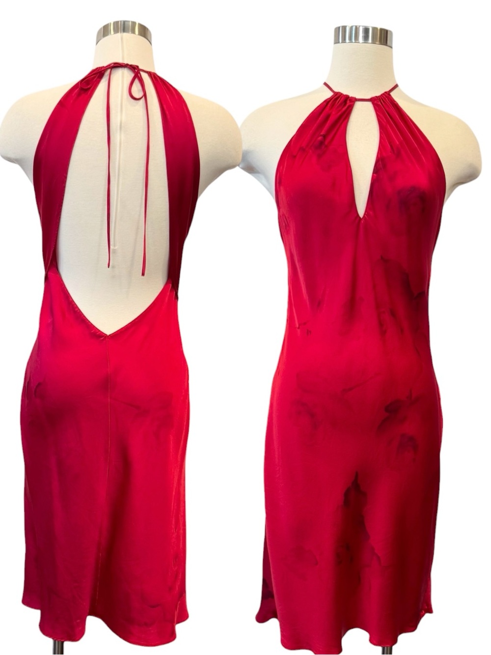 Y2K Victoria’s Secret 100% Silk Red Rose Print Vintage Halter Midi Slip Dress S
